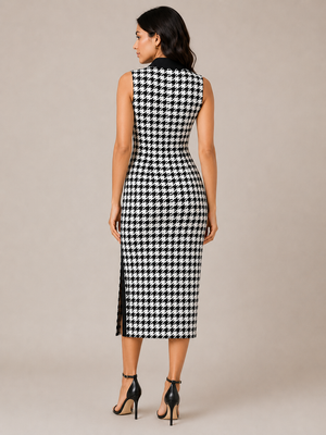 TANDUL Women Elegant Black and White Checkered Calf Length Dress
