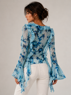 TANDUL Women Charming Floral Printed Skyblue Georgette Top