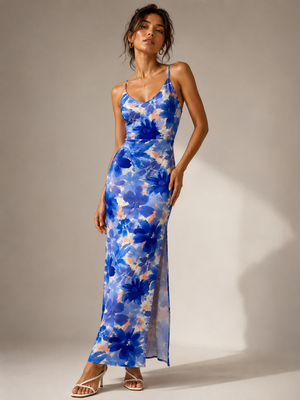 TANDUL Women Blue Floral Backless Bodycon Dress