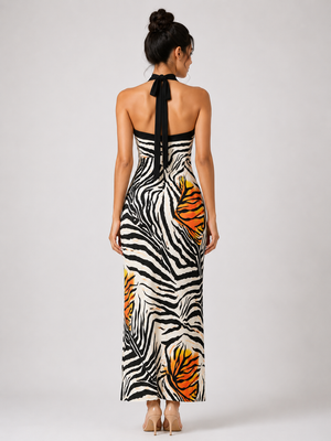 TANDUL Women Exquisite Zebra Printed Bodycon Dress