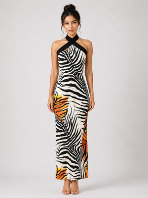 TANDUL Women Exquisite Zebra Printed Bodycon Dress