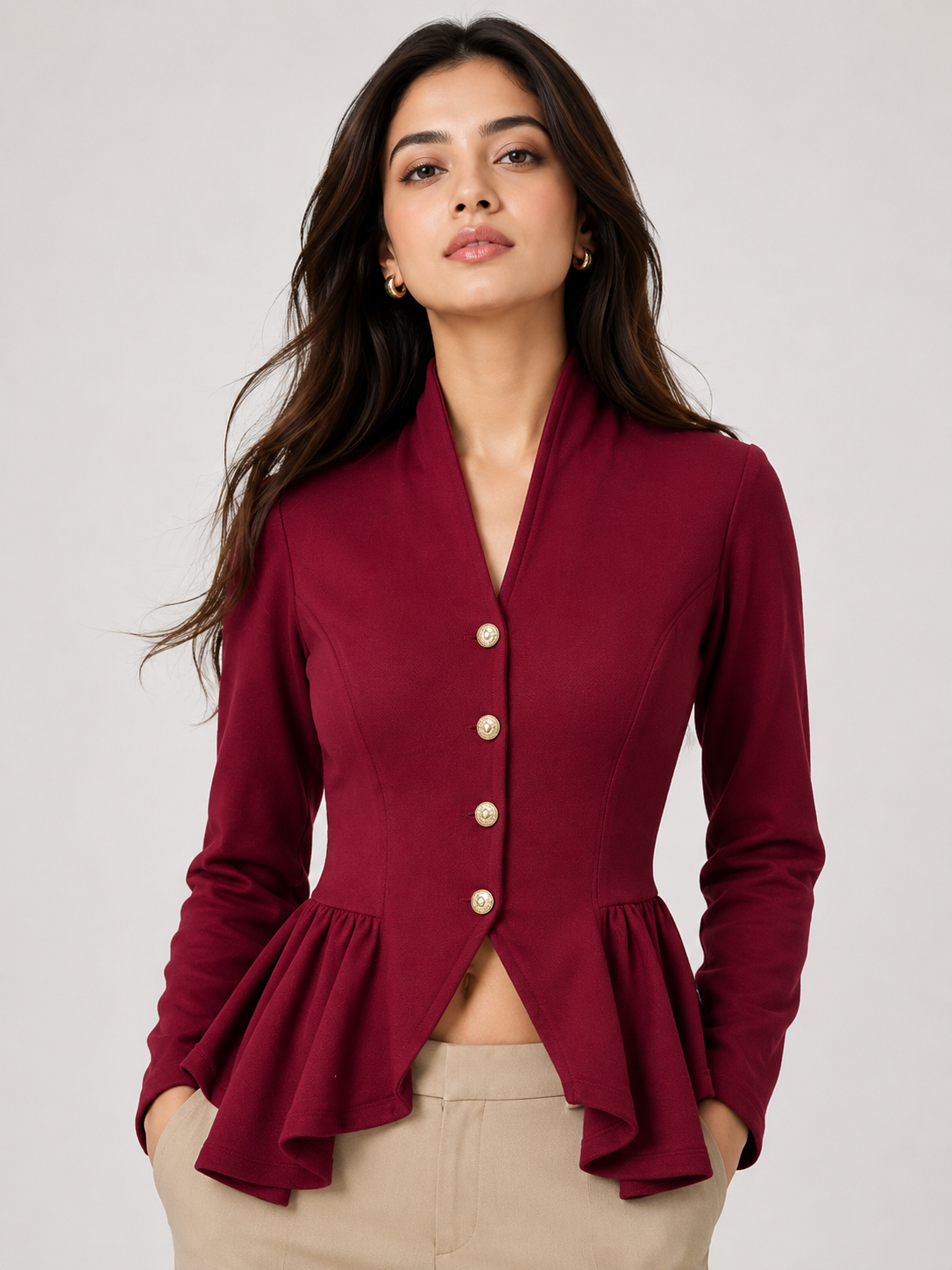 TANDUL Women Chic Maroon Tailored Full Sleeve Top