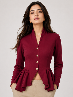 TANDUL Women Chic Maroon Tailored Full Sleeve Top