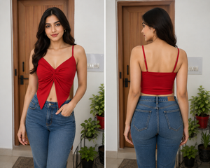 TANDUL Women Twist-Front Red Handkerchief Hem Camisole Top