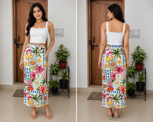 TANDUL Women Tropical Medallion Print Tie-Waist Maxi Skirt