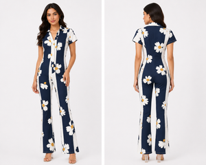 TANDUL Women Daisy Dream Short-Sleeve Wide Leg Jumpsuit
