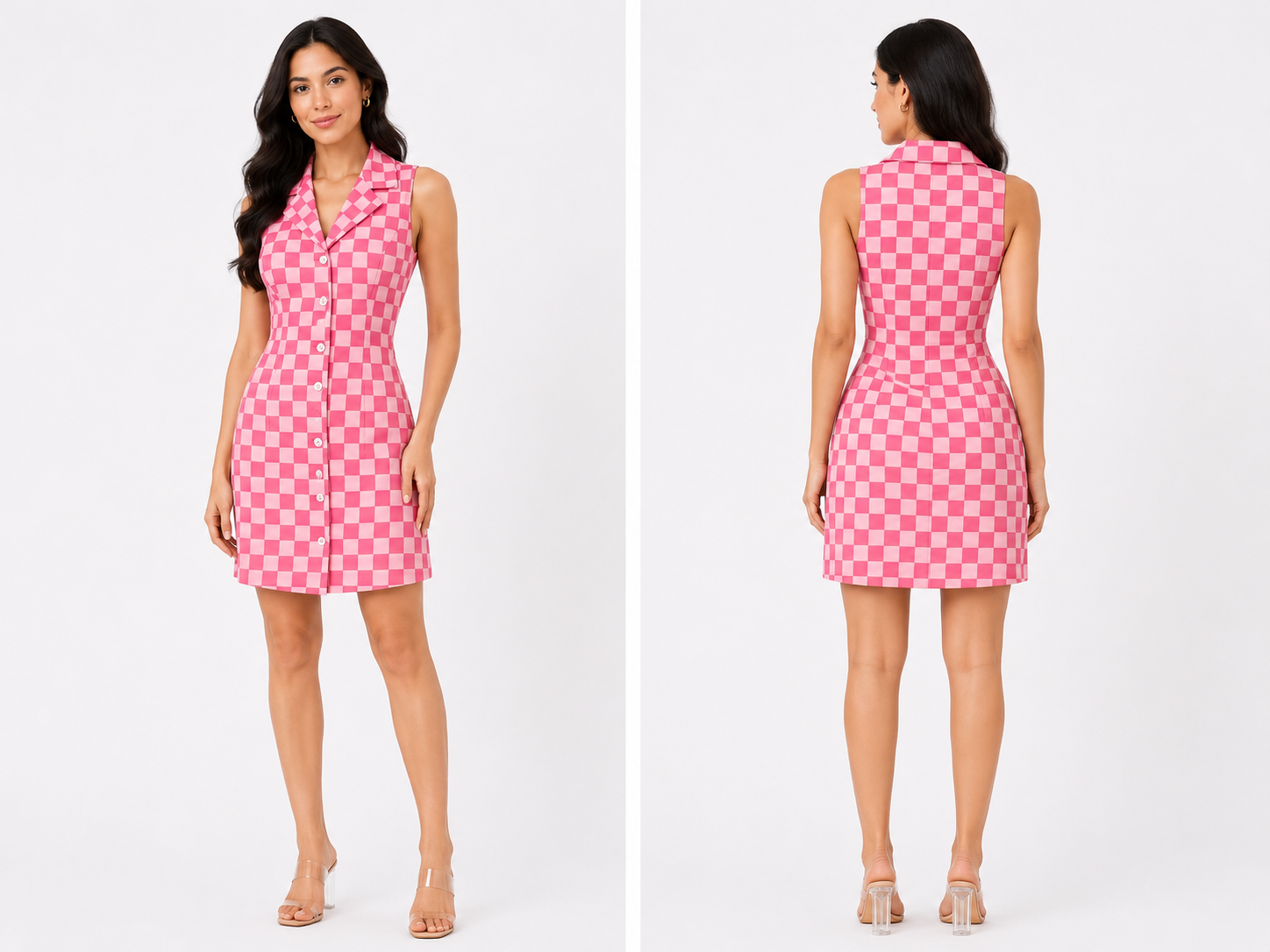 TANDUL Women Retro Barbiecore Checkerboard Button-Down Dress