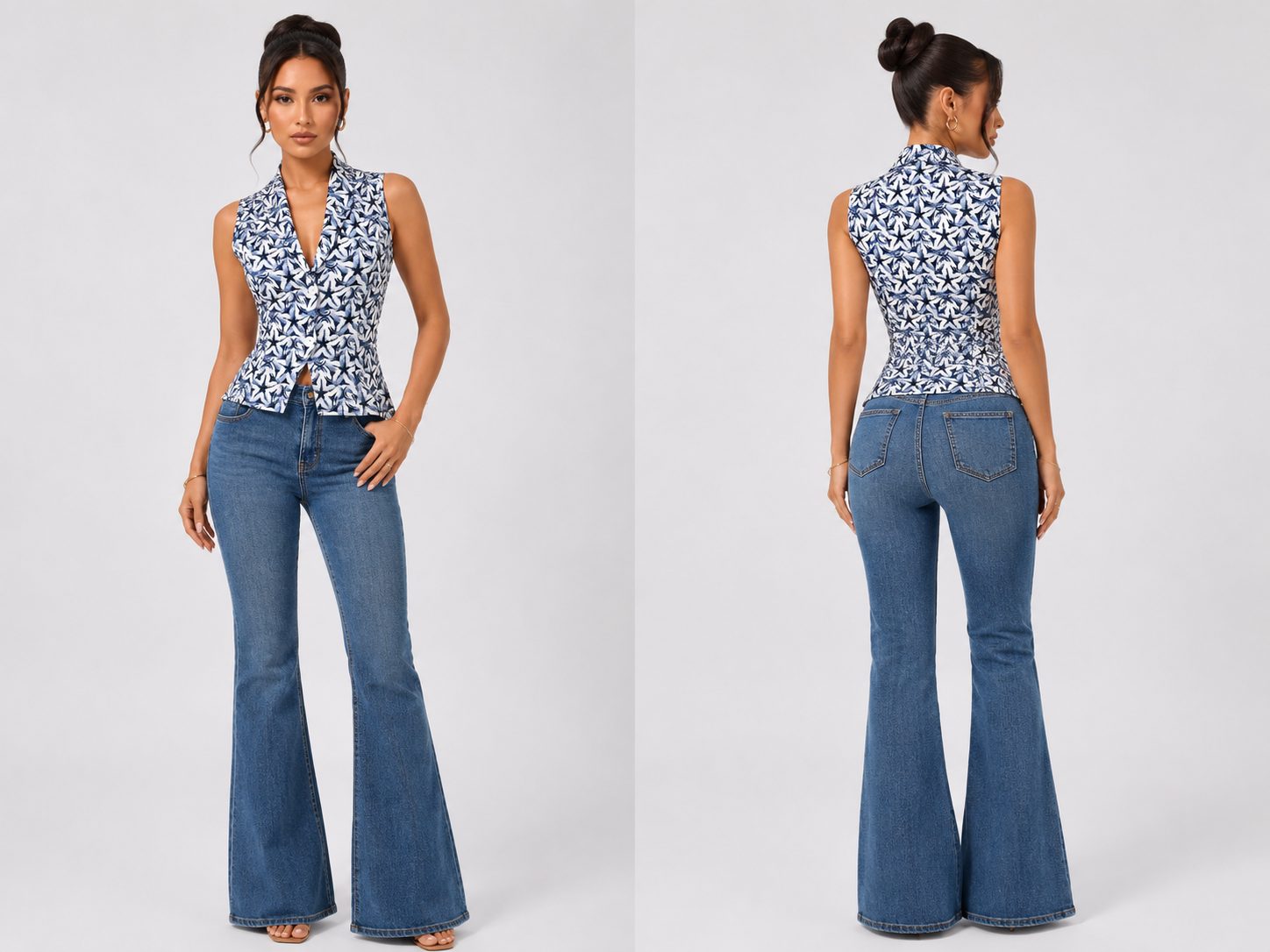 TANDUL Women Indigo Starburst Printed Sleeveless Waistcoat