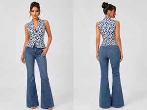 TANDUL Women Indigo Starburst Printed Sleeveless Waistcoat