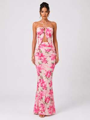 TANDUL Women Tropical Bloom Crop Top & Ruched Skirt Co-ord Set