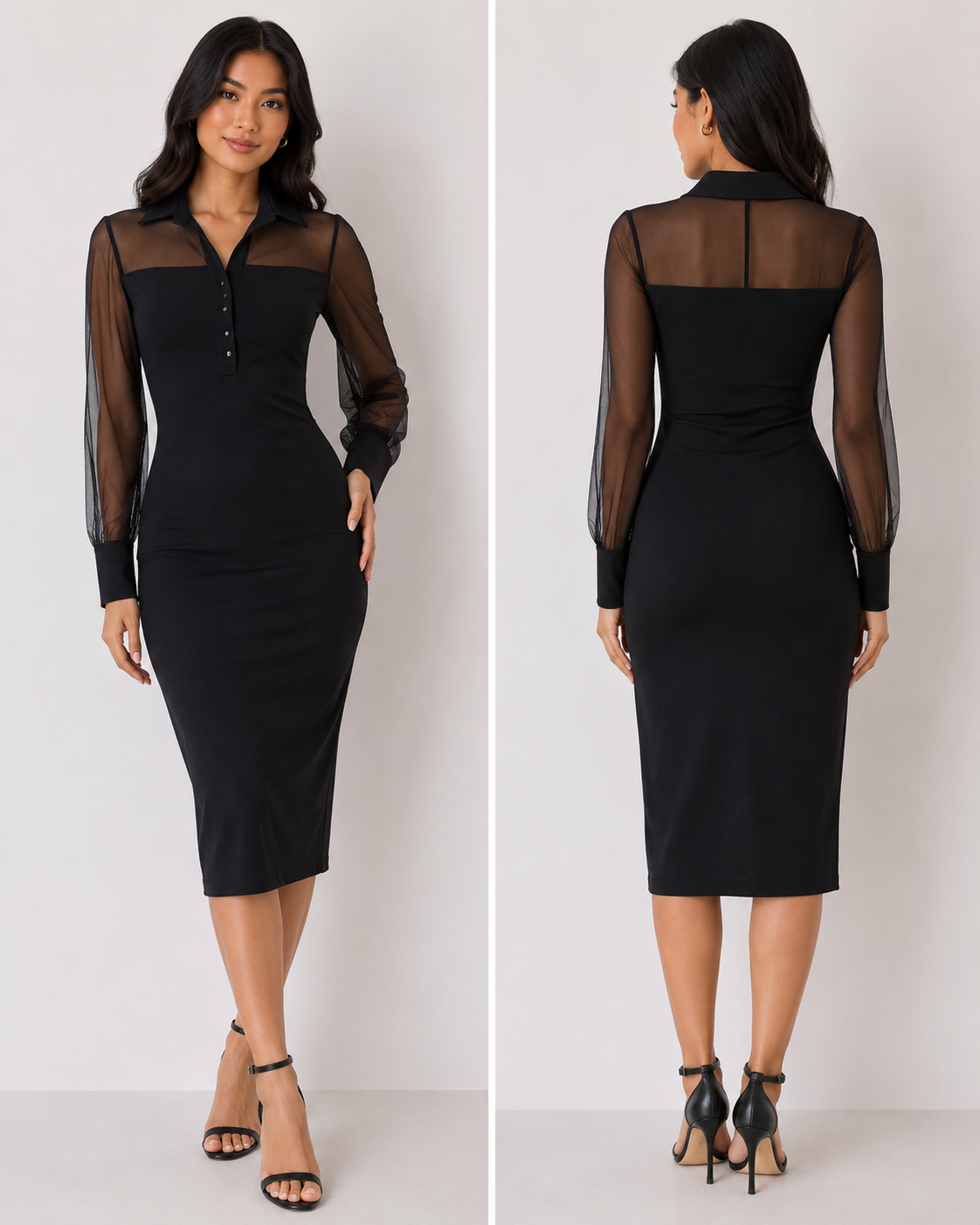 TANDUL Women Chic Black Midi Dress