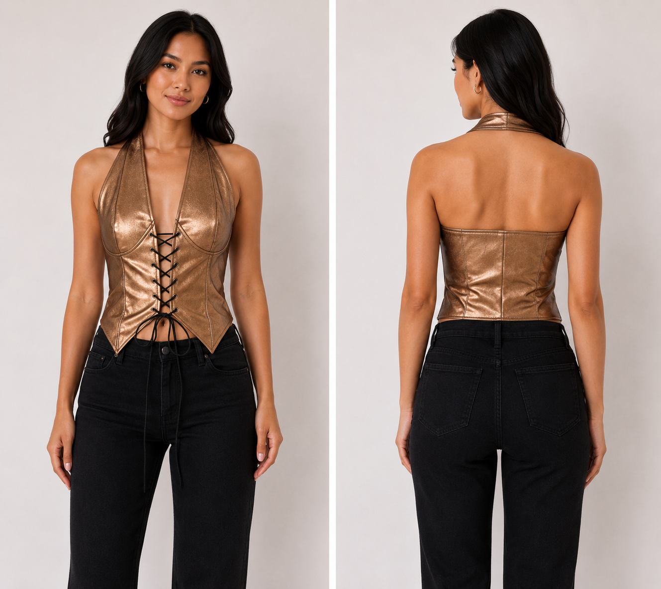 TANDUL Women Golden Front Detailed Leather Top