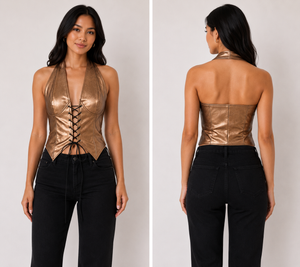 TANDUL Women Golden Front Detailed Leather Top