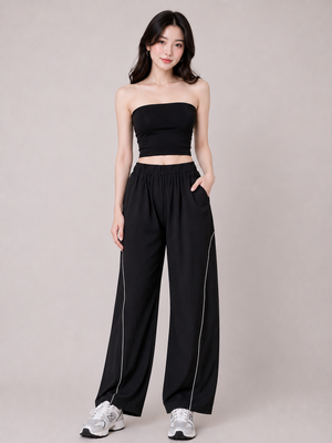 TANDUL Women Contrast Pipe Relaxed Wide-Leg Trouser