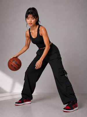 TANDUL Women Streetwear Multi-Pocket Wide-Leg Cargo Trouser