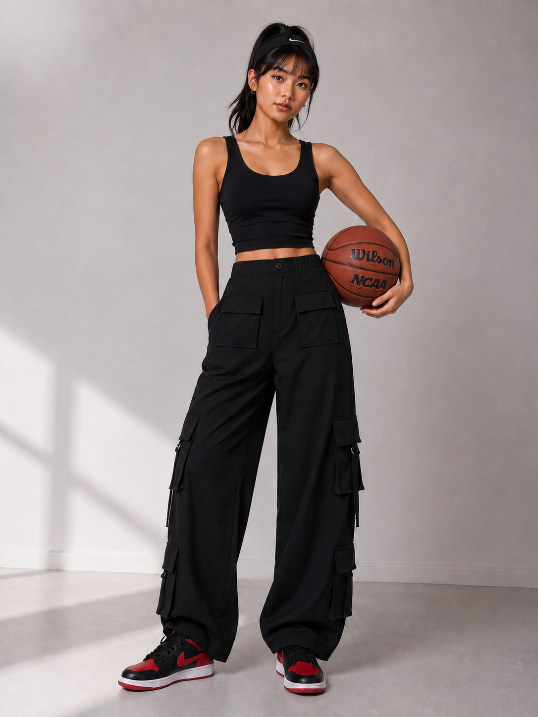 TANDUL Women Streetwear Multi-Pocket Wide-Leg Cargo Trouser