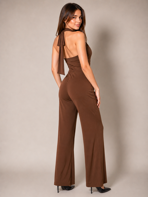 TANDUL Women Twisted Neck Brown Jumpsuit