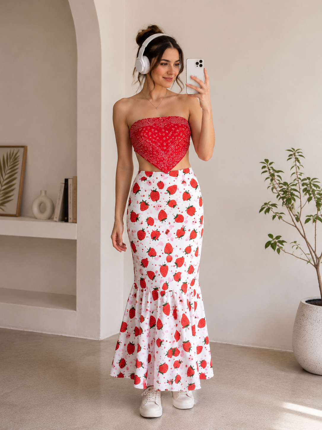 TANDUL Women Strawberry Printed Mermaid Maxi Skirt