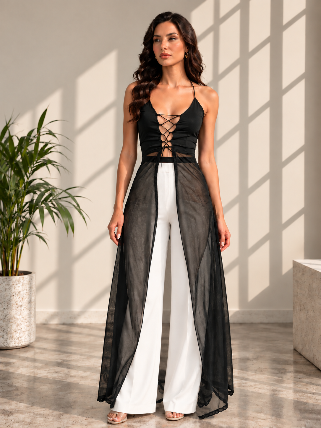 TANDUL Women Gothic Avant-Garde Georgette Sheer Shrug