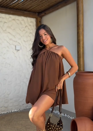 Halter neck style Brown crepe dress