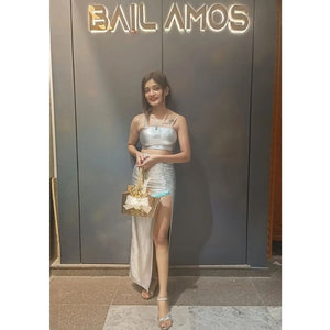 Women Two Piece Dress Silver Dress