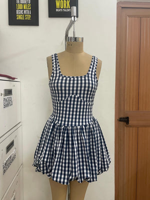TANDUL Classic Check Printed Bubble Hem Dress