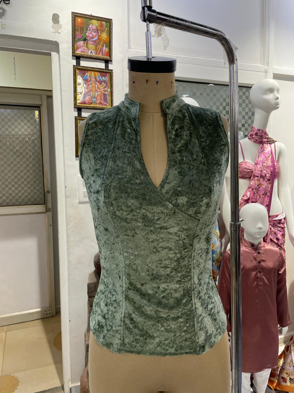 TANDUL Women Stunning Green Velvet Top