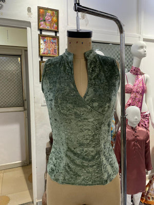 TANDUL Women Stunning Green Velvet Top
