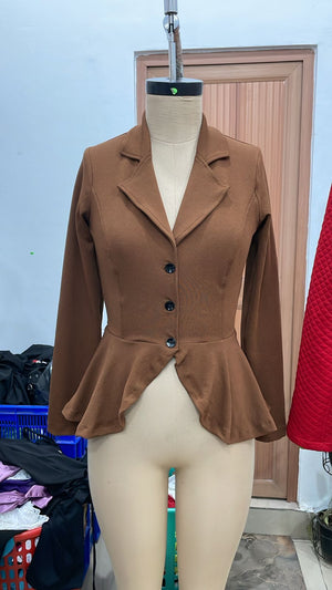 TANDUL Women Brown Single-Breasted Peplum Blazer
