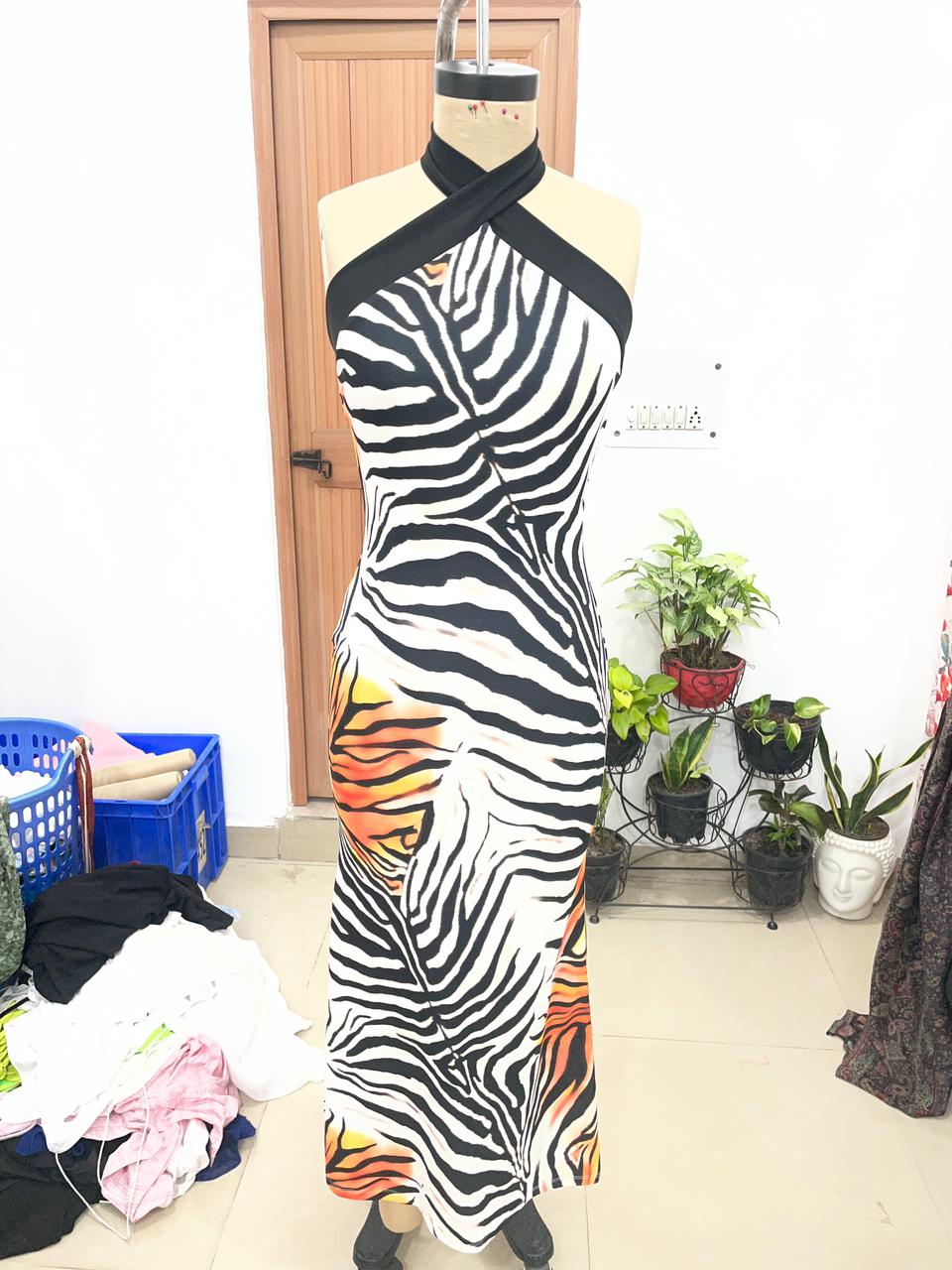 TANDUL Women Exquisite Zebra Printed Bodycon Dress