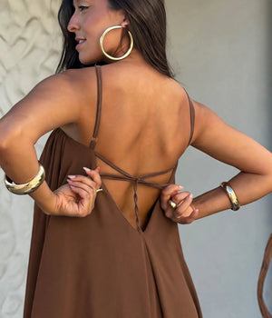Halter neck style Brown crepe dress