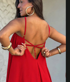 Halter neck style Red crepe dress