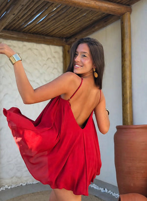 Halter neck style Red crepe dress