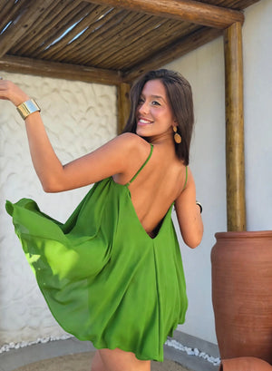 Halter neck style  Parrot Green crepe  dress