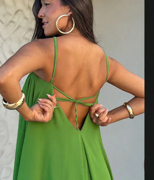 Halter neck style  Parrot Green crepe  dress