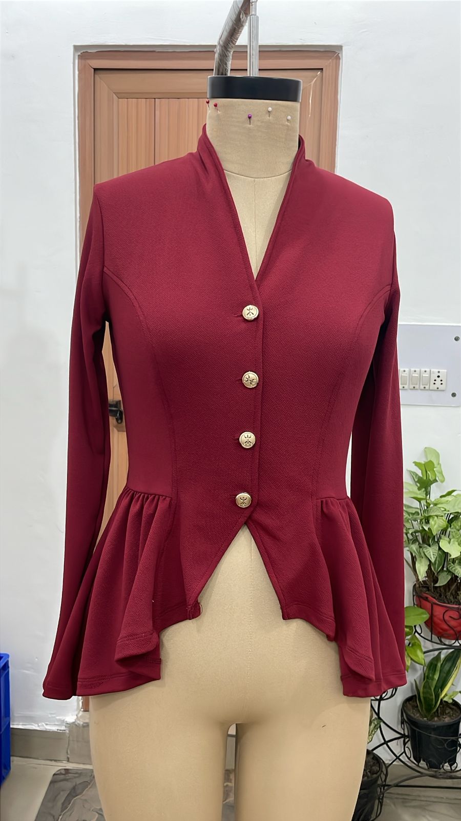 TANDUL Women Chic Maroon Tailored Full Sleeve Top