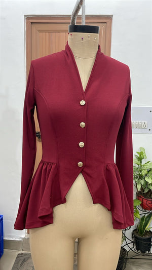 TANDUL Women Chic Maroon Tailored Full Sleeve Top