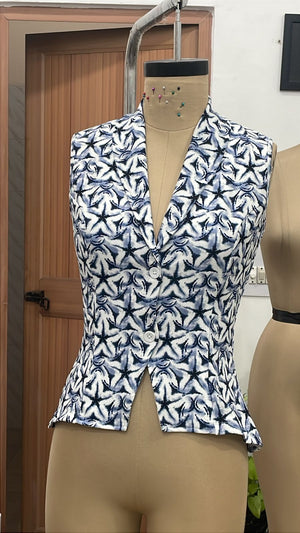 TANDUL Women Indigo Starburst Printed Sleeveless Waistcoat