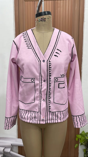 TANDUL Women Long Sleeve V-Neck Graphic Button-Up Jacket