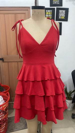 TANDUL Women Crimson Tiered Ruffle Mini Dress