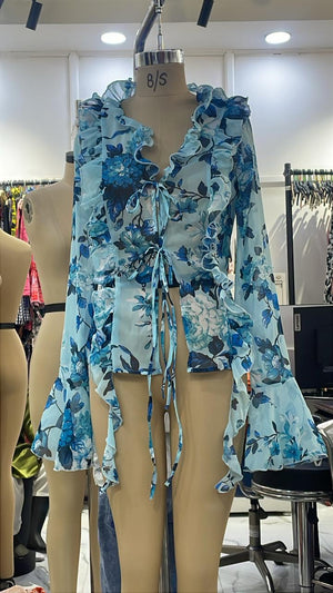 TANDUL Women Charming Floral Printed Skyblue Georgette Top