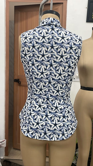 TANDUL Women Indigo Starburst Printed Sleeveless Waistcoat