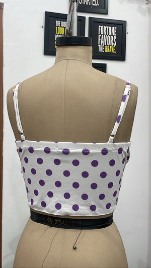 TANDUL Women Retro Purple & White Polka Dot Twist Crop Top