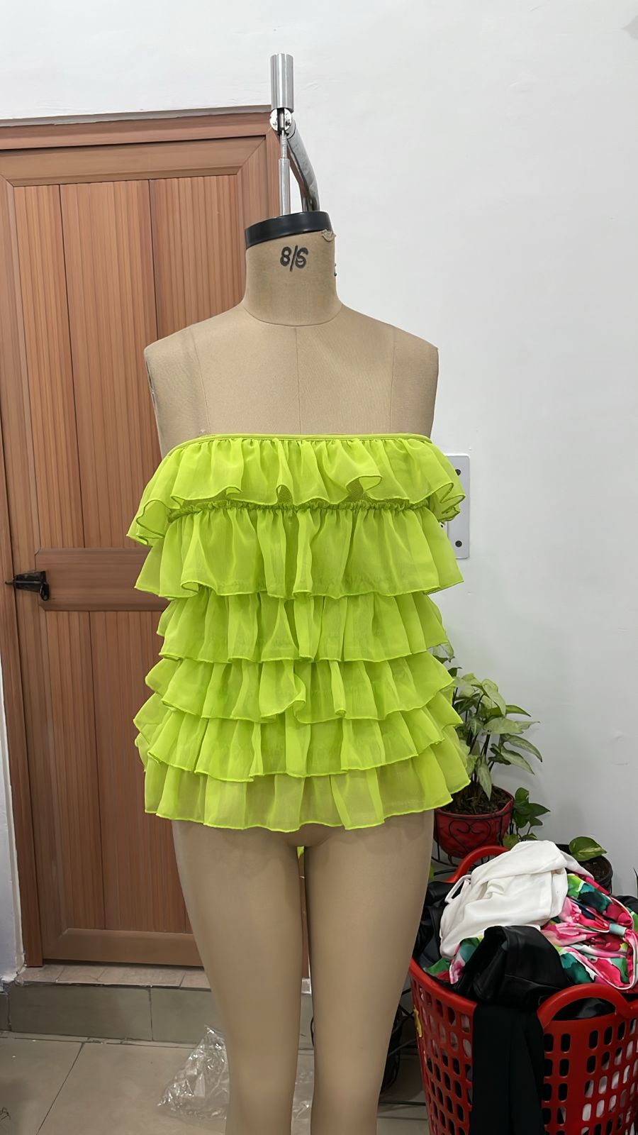 TANDUL Women Vibrant Ruffled Neon Green Top