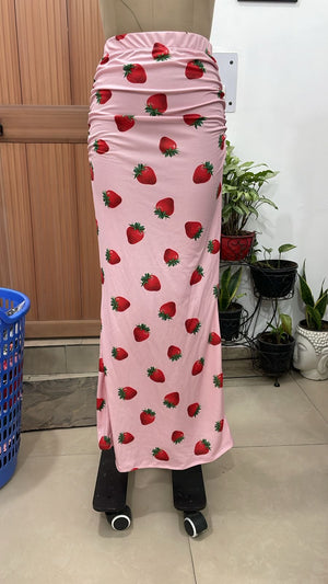 TANDUL Women Pastel Pink Strawberry Bodycon Maxi Skirt