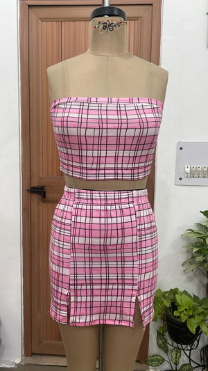 TANDUL Women Pink Plaid Printed Co-ord Set