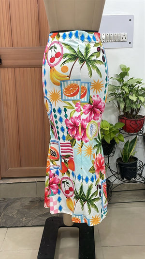 TANDUL Women Tropical Medallion Print Tie-Waist Maxi Skirt
