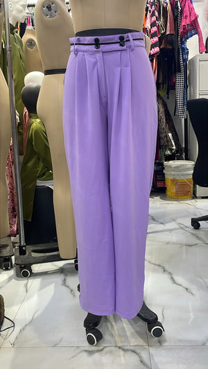 TANDUL Women’s High-Waisted Lavender Pleated Trousers