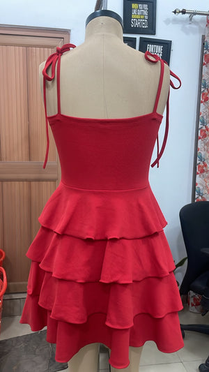 TANDUL Women Crimson Tiered Ruffle Mini Dress