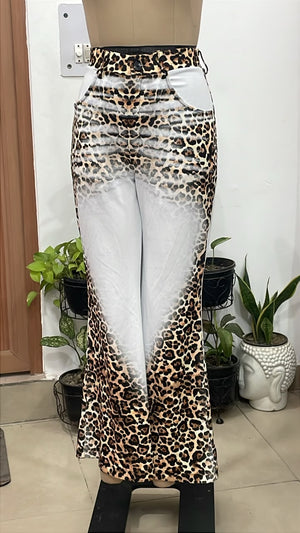 TANDUL Women Ombre Leopard Print High-Waisted Wide-Leg Pants